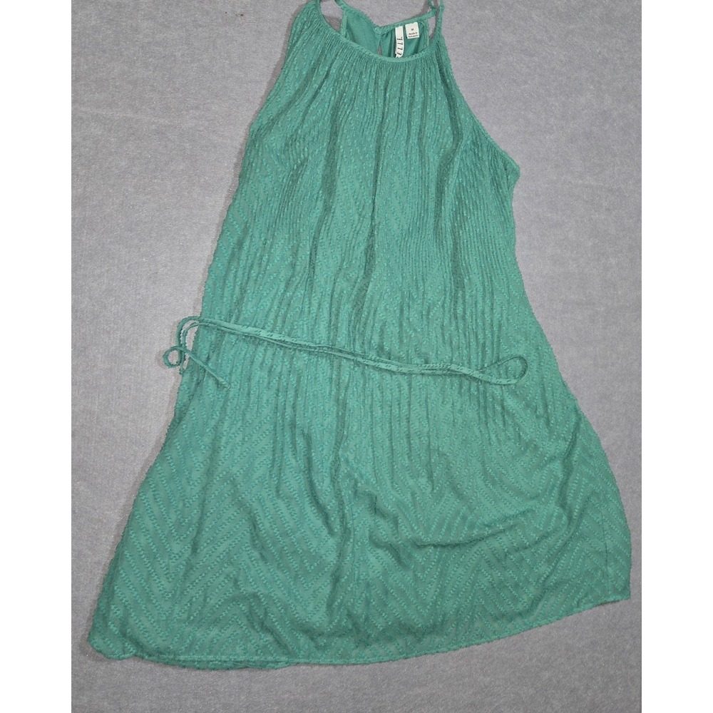 Elle Tropic Treasure Trapeze Sleeveless Textured Pleated Dress Womens Med Lined